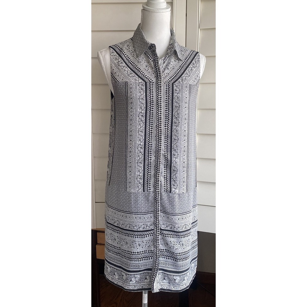Bailey 44 Women S Chiffon Collared Short Sleeve Shirt Dress Black White USA made